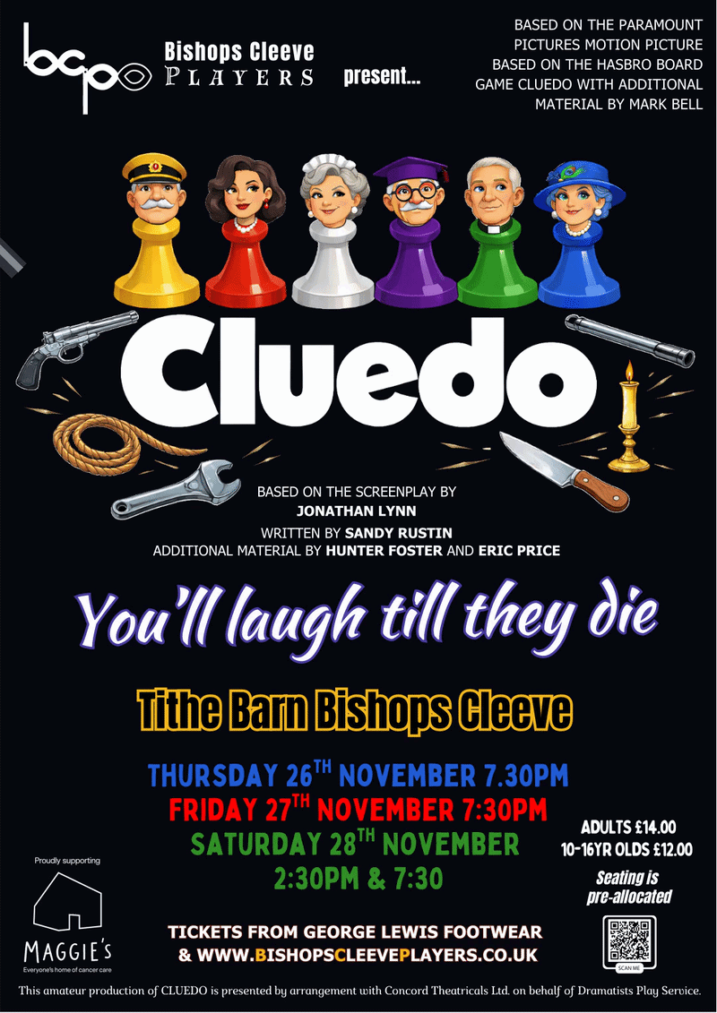 Cluedo poster with roving magnifying glass